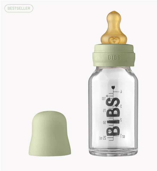 110 ml Baby Glass Bottle Complete Set(Round Natural Rubber)-BIBS