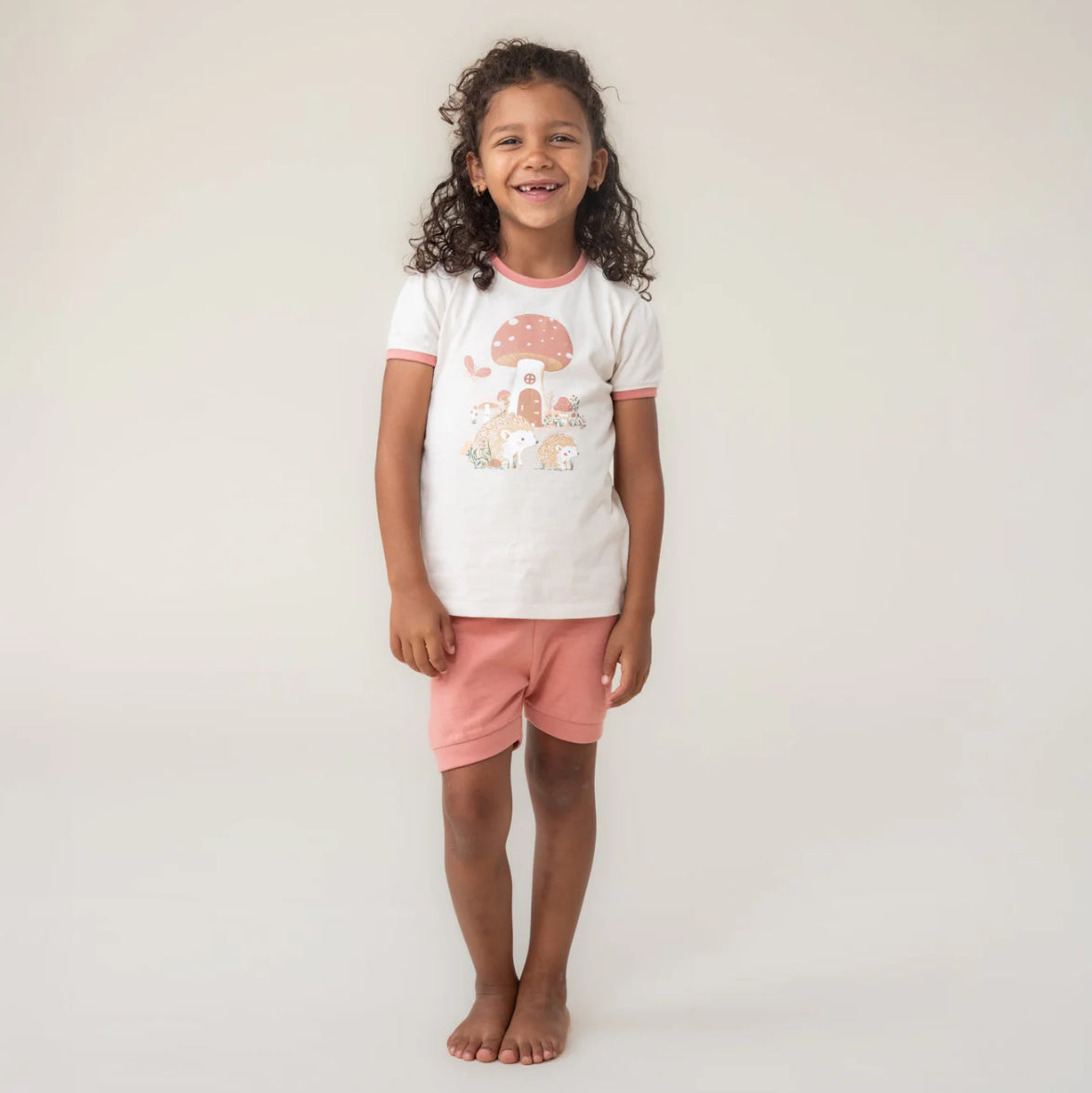Girls Mushroom 3 Piece Ivory And Pink Glow In The Dark Pyjama Set-Nano