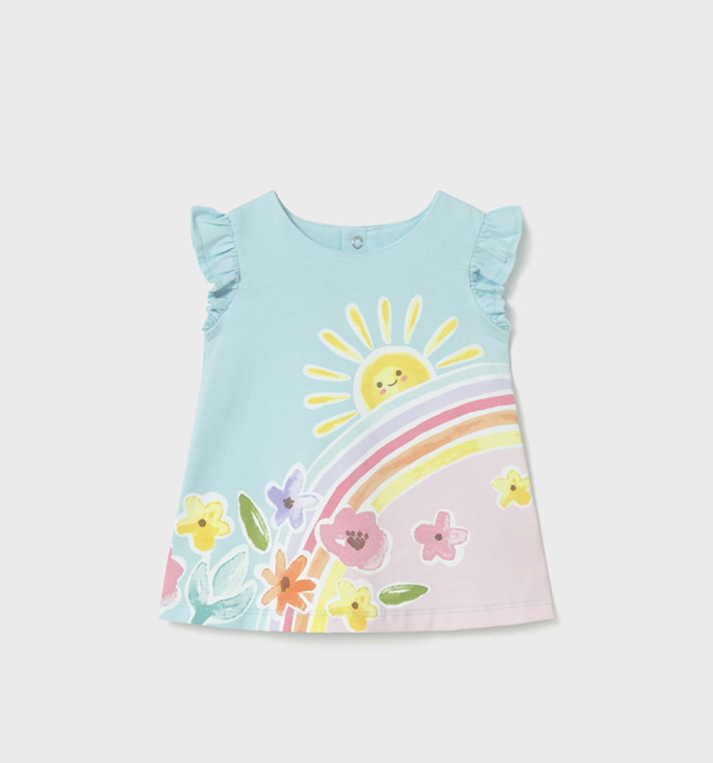 Turquoise Rainbow Sun And Flower Knit Dress-Mayoral