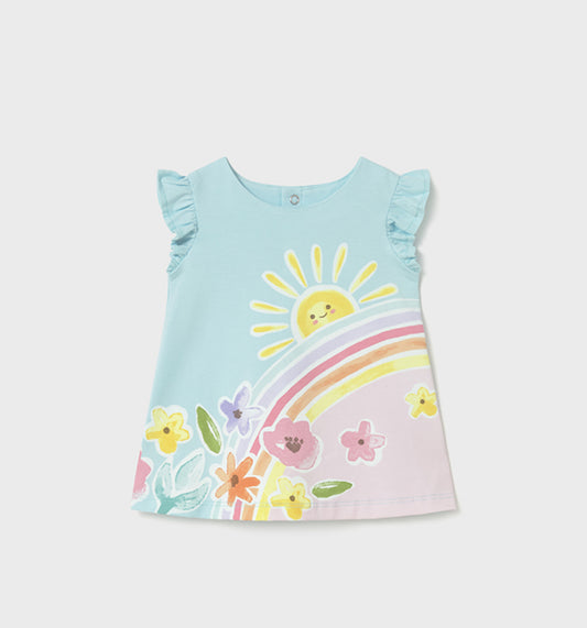 Turquoise Rainbow Sun And Flower Knit Dress-Mayoral