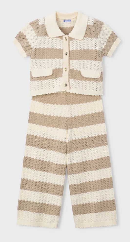 Cream and White Crotchet Knit Trousers Set-Mayoral