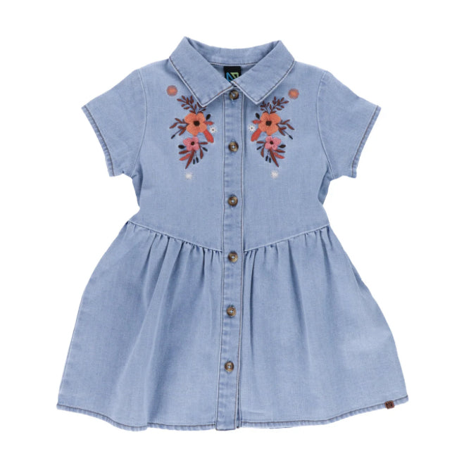 Baby Girls Western Floral Denim Dress-Nano