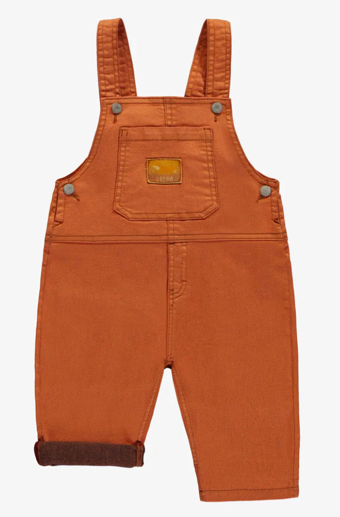 Long Relaxed Overalls in Burnt Orange Denim, Baby - Souris mini