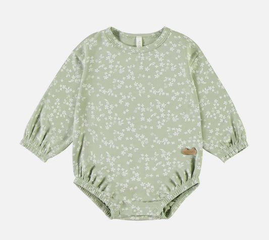 Sage Floral Long-Sleeved Bodysuit In  Cotton Souris Mini