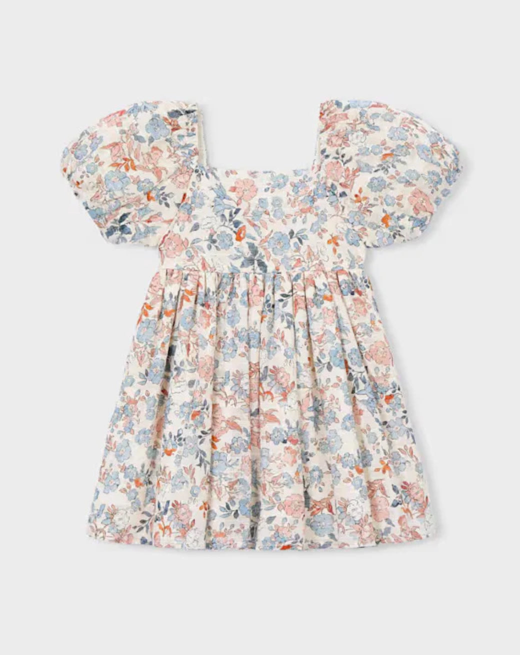 Girls Blue and Salmon Floral Printed Dress-Mayoral