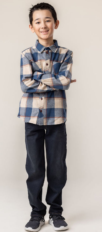 Wedge Blue and Tan Plaid Boy Shirt-Nano