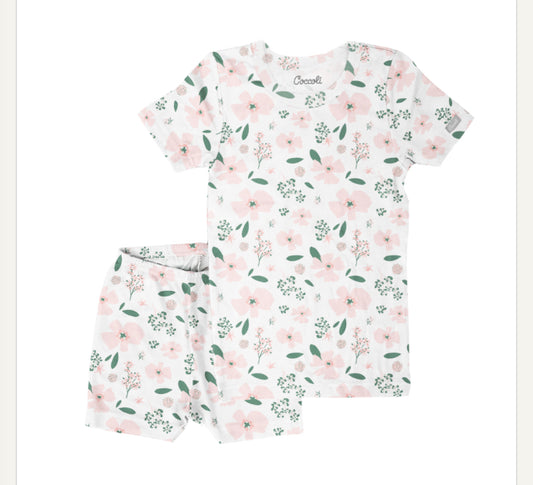 Pink and White Floral Short Sleeve 2pm Short PJ Set-Coccoli