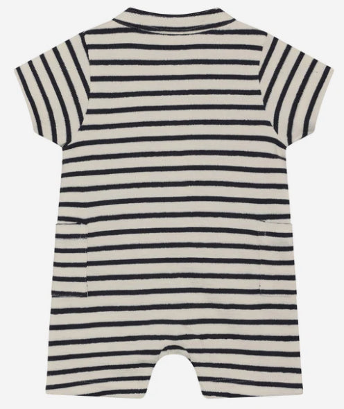 Baby Stripe Polo Romper With Buttons-Minymo