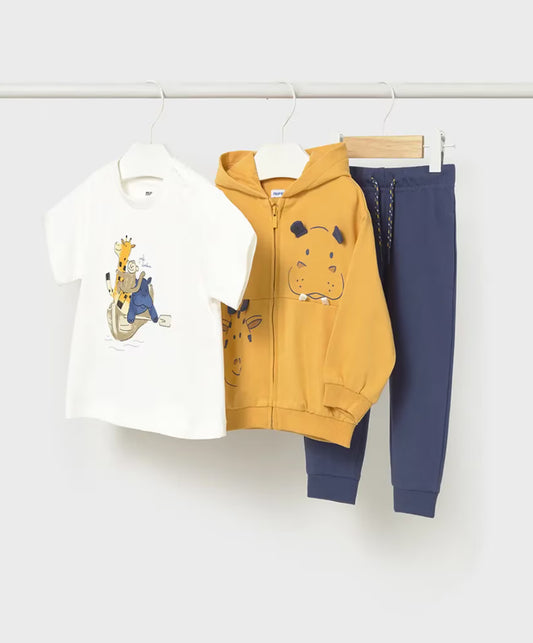 Boys 3 Piece Track Suit With Fun Safari Animal Top-Mayoral