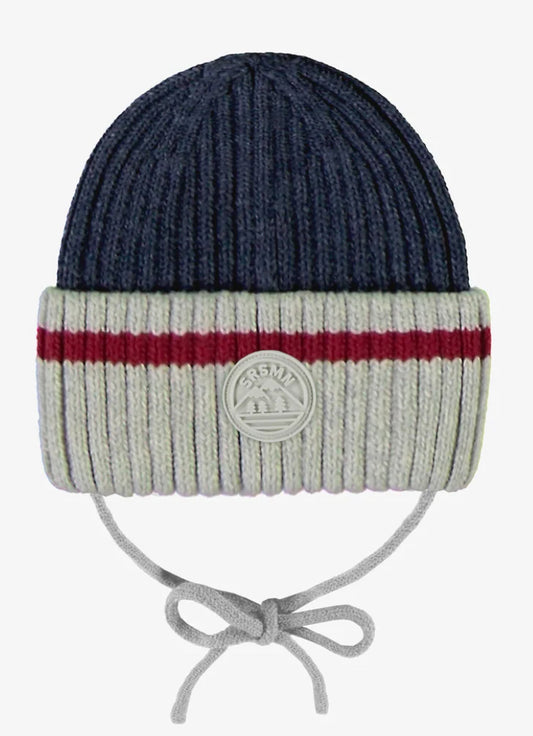 Navy Knitted Toque with Red Trim-Souris Mini