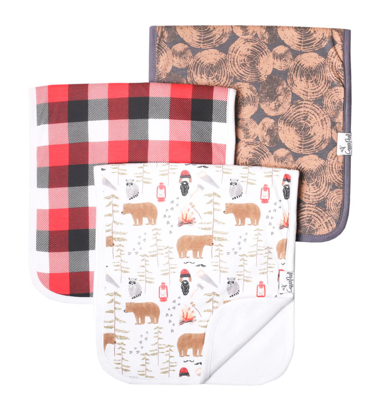 Lumberjack Burp Cloths Pack Of 3-Copper Pearl