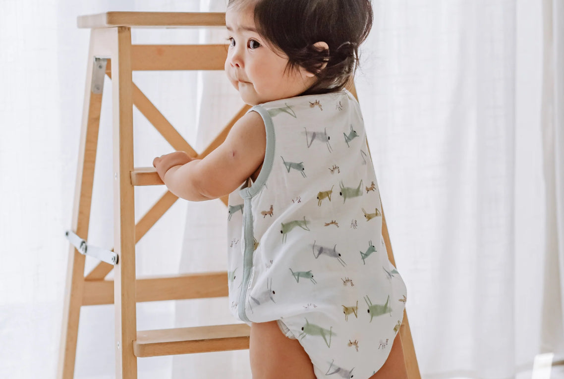 The Ant & The Grasshopper Sleeveless Button Down Bamboo Onesie-Nest Designs