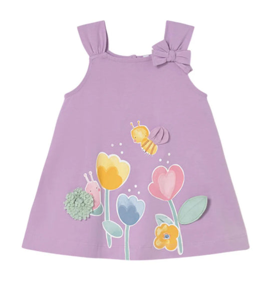 3D Flower and Insect Lilac Tunic Dress-Mayoral