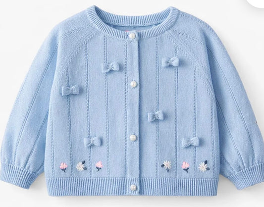 Blue Knit Cardigan with Bows and Flowers -Souris Mini