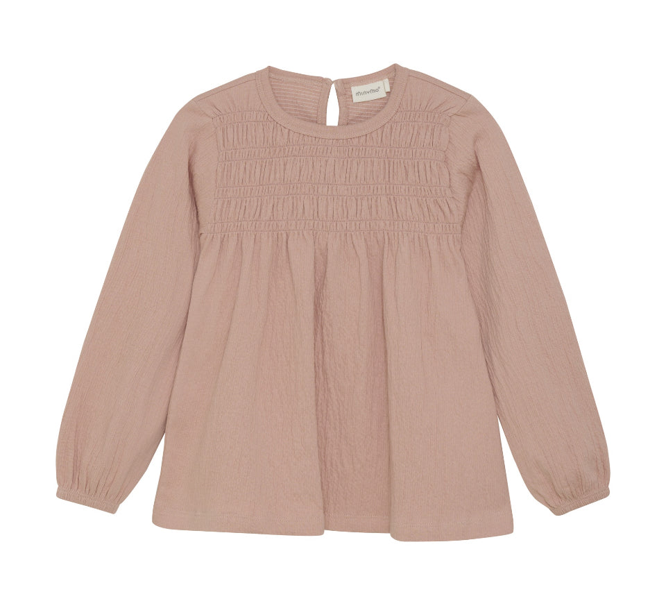 Crinkled Gauze Long Sleeve Smocked Blouse-MinyMo- 2 Colours