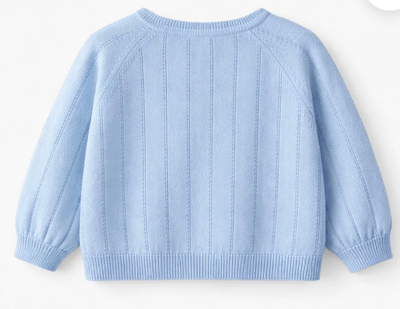 Blue Knit Cardigan with Bows and Flowers -Souris Mini