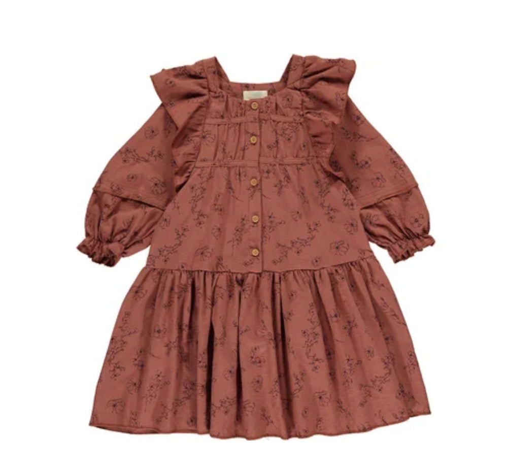 Brown dress, cotton dress, girl dress, Aretha dress, vignette dress