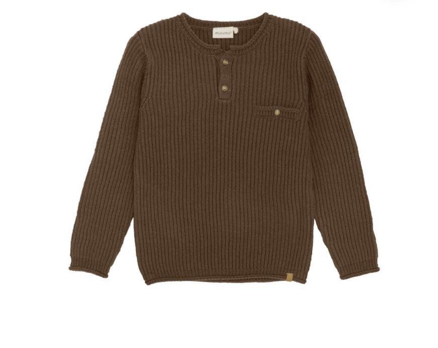 Brown Knit Sweater With Buttons-Minymo