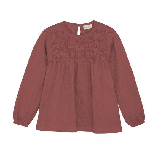 Crinkled Gauze Long Sleeve Smocked Blouse-MinyMo- 2 Colours