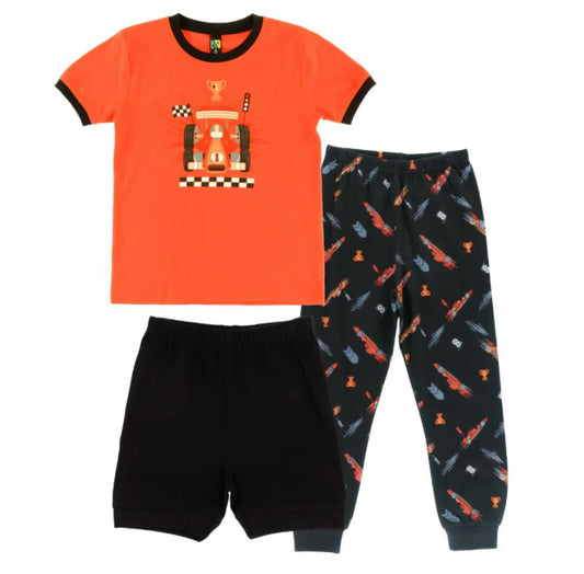 Boys 3 Piece Race Car Glow In The Dark Pyjama Set-Nano