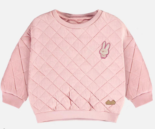 Soft Pink Loose Fit Crewneck With Long-Sleeves In Quilted Jersey-Souris Mini