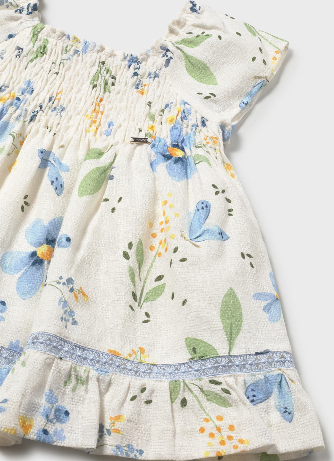 Cream and Blue Floral Printed Dress-Mayoral