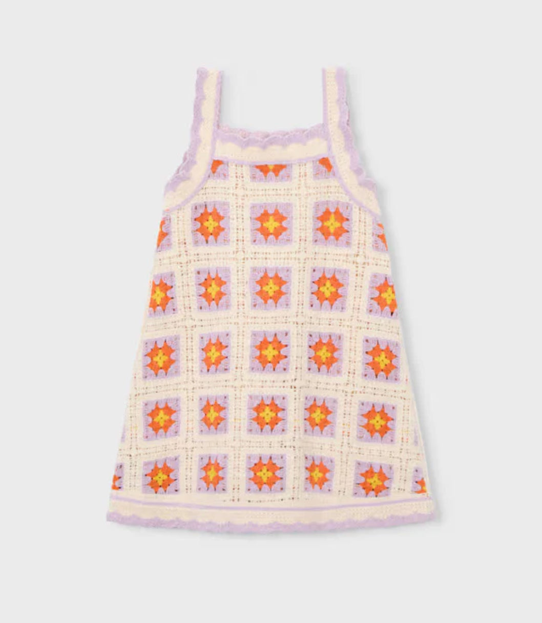 Girls Crochet Lilac and Cream Dress-Mayoral