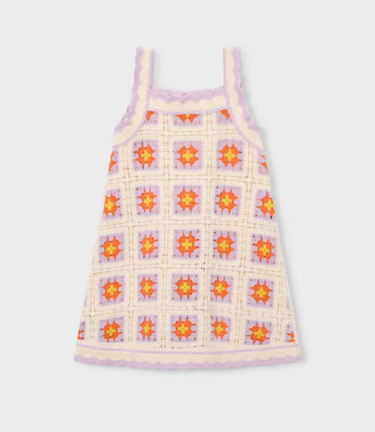 Girls Crochet Lilac and Cream Dress-Mayoral