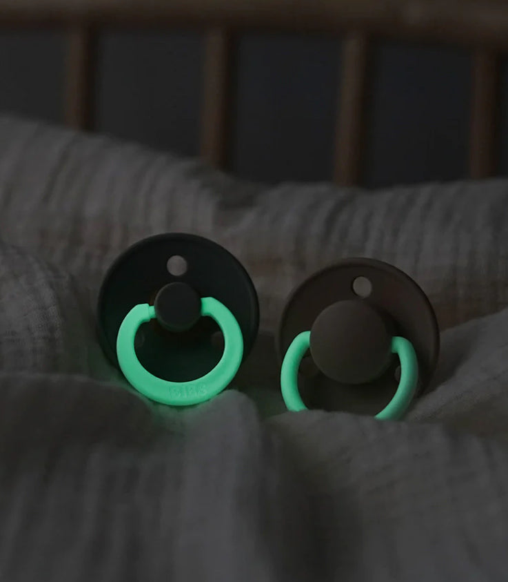 Glow In The Dark 2 Pack Natural Rubber Pacifier (Round Nipple)-BIBS