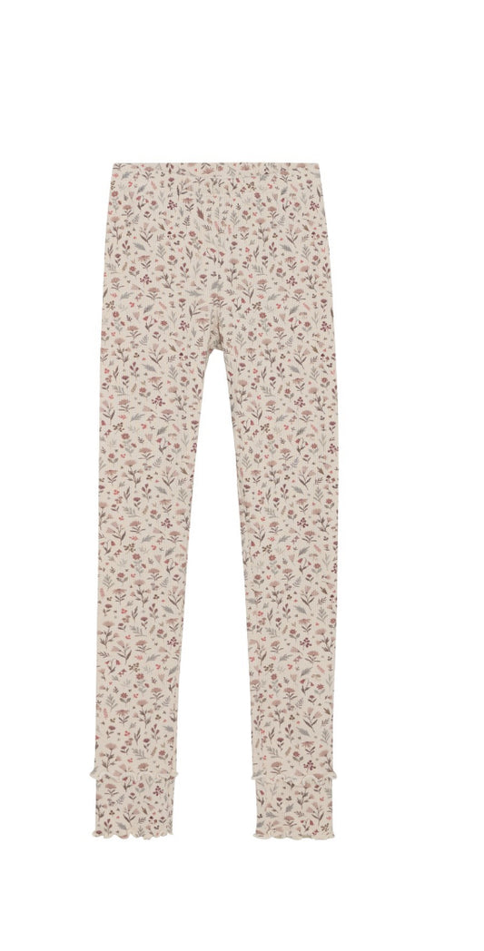 Small Print Floral Ribbed Leggings-MinyMo