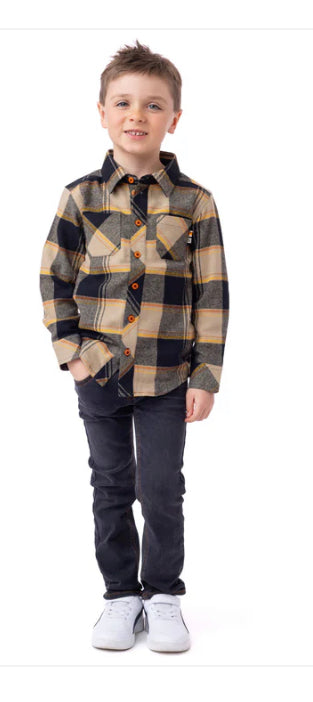 Brown and Black Plaid Boy Shirt-Nano