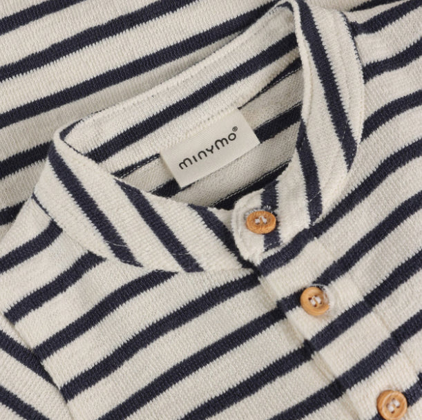 Baby Stripe Polo Romper With Buttons-Minymo