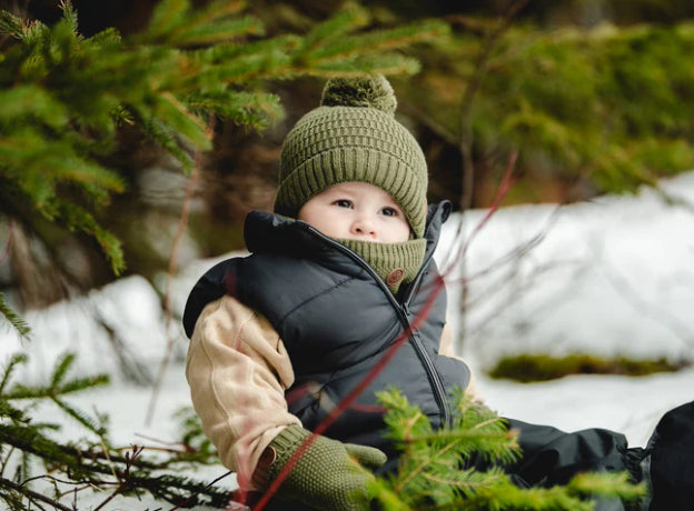 Olive Lined Knit Hat With Pom and Ears -(Fur Lined)Calikids