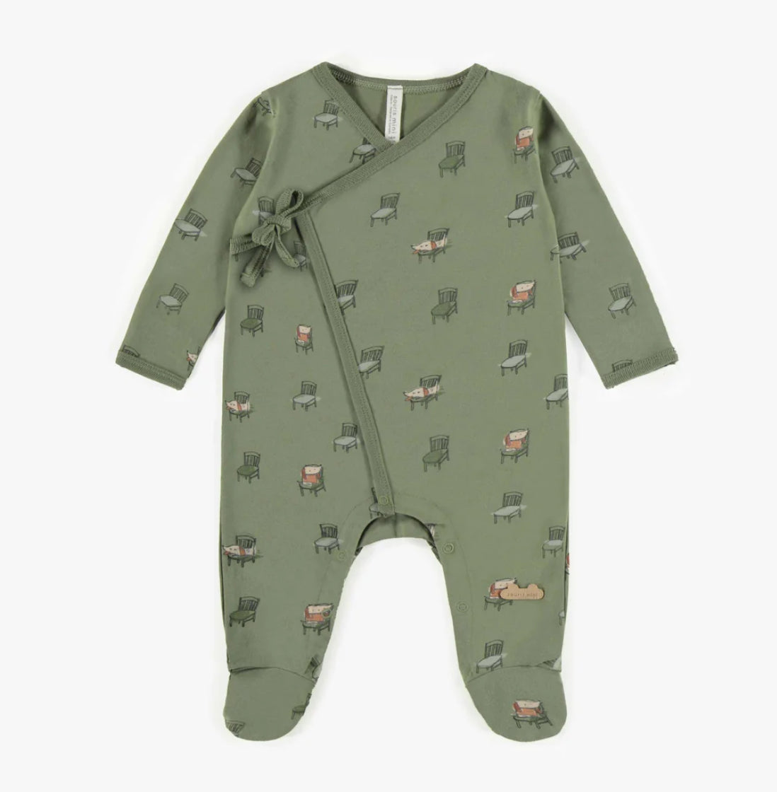 Olive Green Pajama With Dog On Chairs In Organic Cotton Jersey-Souris Mini