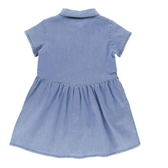 Girls Western Denim Dress With Flowers-Nano
