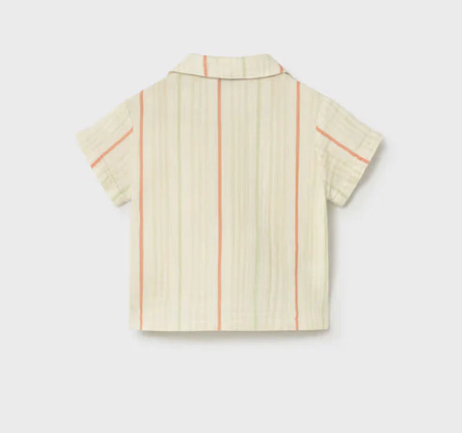 Gauze Cream Striped Button Down Short Sleeve Top-Mayoral