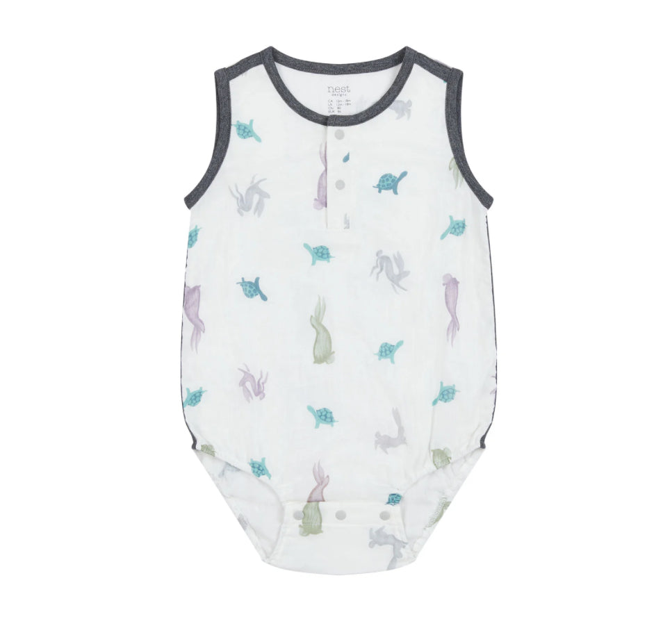 The Tortoise & The Hare Sleeveless Henley Bamboo Onesie-Nest Designs