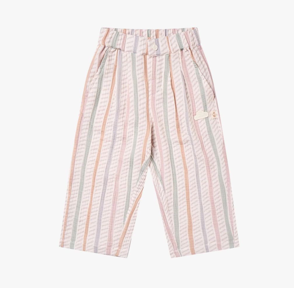 Kids Wide Leg Cotton Pants Caramel Stripes-Petite Revery