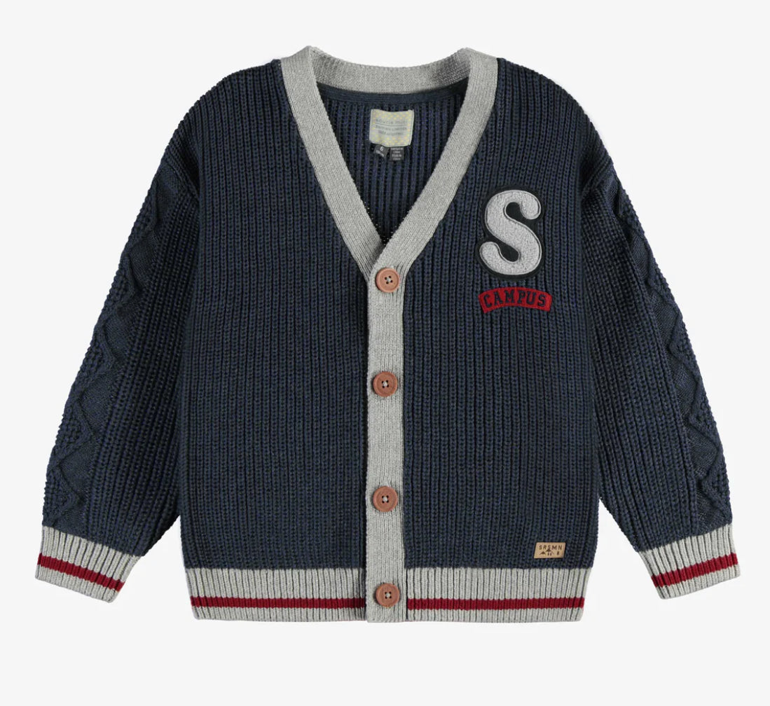 Boys Campus Navy Cardigan -Souris Mini