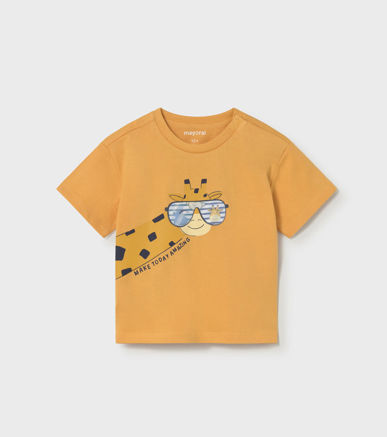 Gold T Shirt With Silly Giraffe And Glasses-Mayoral