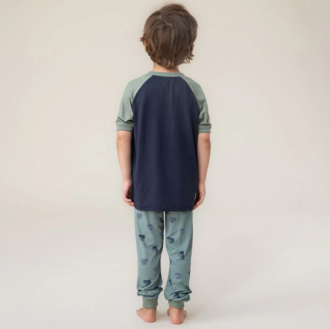 Boys 3 Piece Tractor Green Pyjama Set-Nano