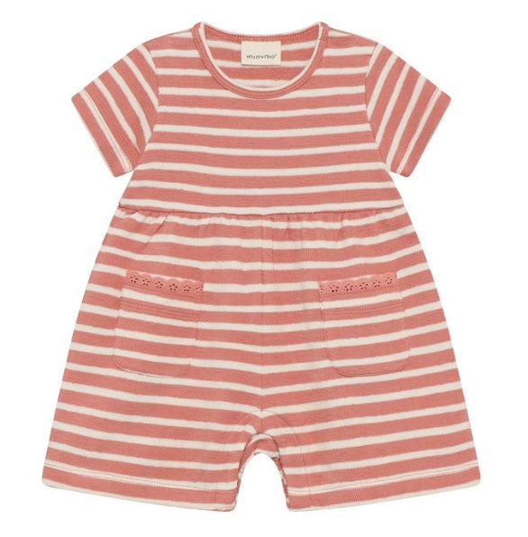 Pink And White Striped Baby Romper-Minymo