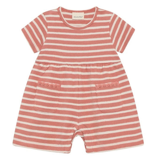 Pink And White Striped Baby Romper-Minymo