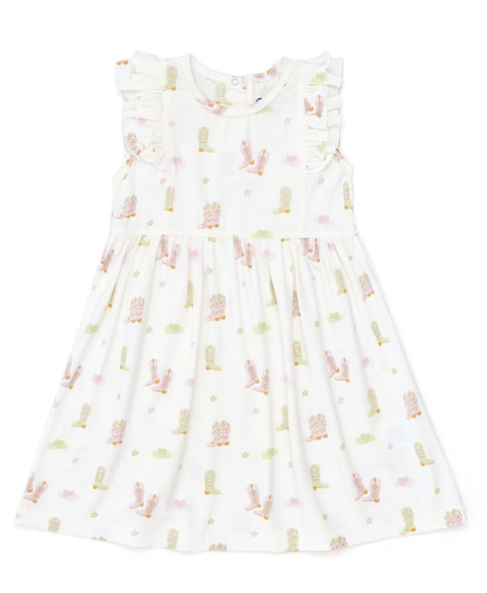 Cow Girl Boots Modal Tencel Ruffle Dress-Coccoli
