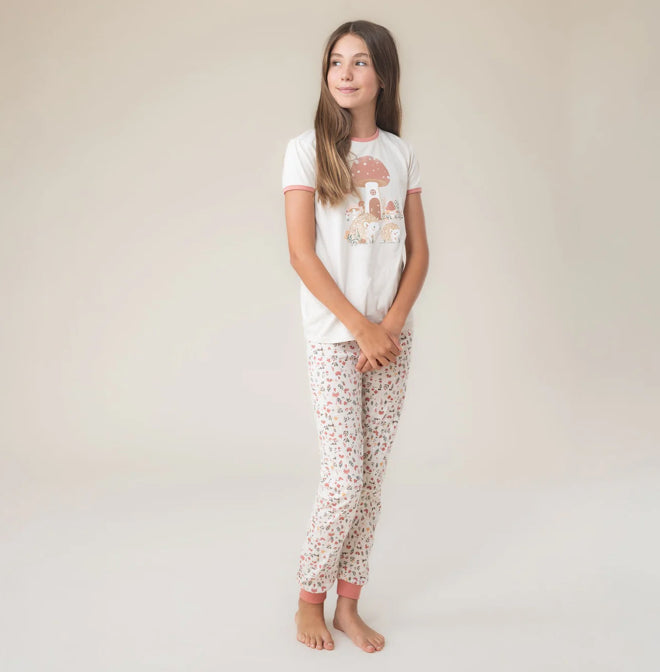 Girls Mushroom 3 Piece Ivory And Pink Glow In The Dark Pyjama Set-Nano
