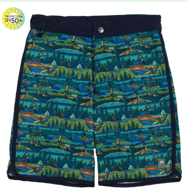 Boys swim shorts, blue swim shorts, boys board shorts