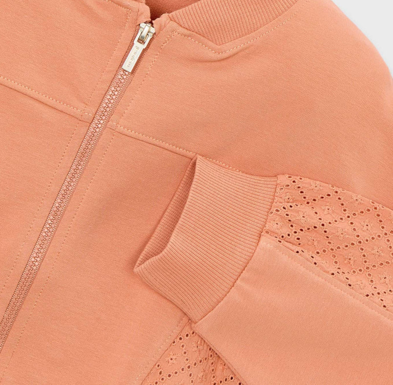 Orange Cropped Eyelet And Knit Zip Up Sweater-Mayoral