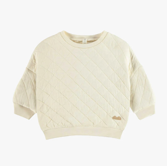 Cream Loose Fit Crewneck With Long-Sleeves In Quilted Jersey-Souris Mini