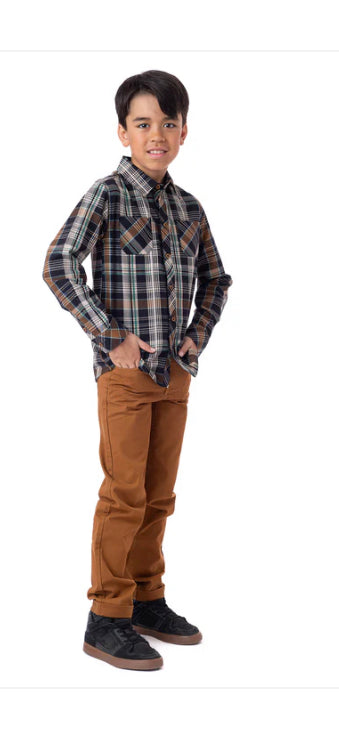 Boys Stretch Navy And Camel Twill Pants-Nano