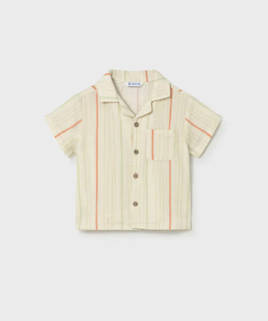 Gauze Cream Striped Button Down Short Sleeve Top-Mayoral
